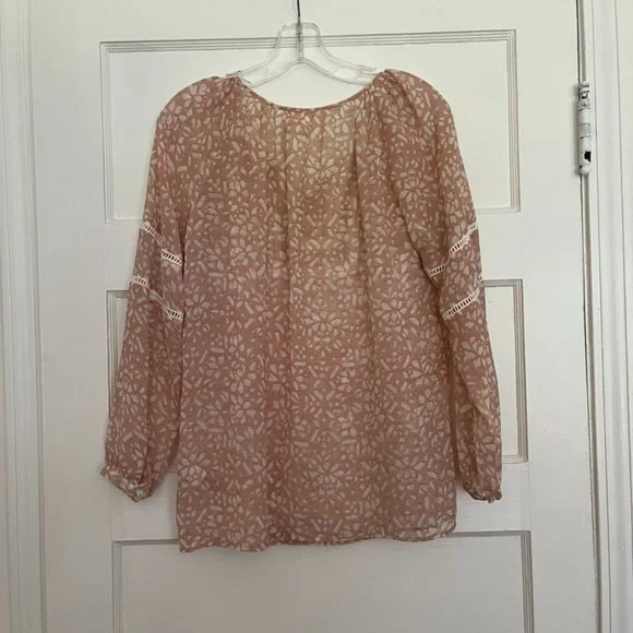 Two by Vince Camuto sheer gauzy pink boho preppy tunic top long sleeve, size XS - Picture 7 of 12